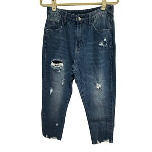 Unbranded jeans - ankle length- distressed, raw hem, size L